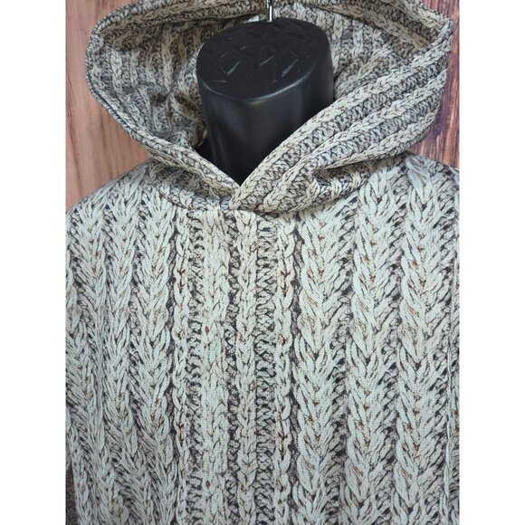 Hooded Cable Knit Print Slim Fit Hoodie Large - Picture 3 of 6